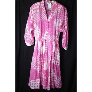 Willi of California Vintage Cotton Poly Pink White Sz. 8 Women's Dress